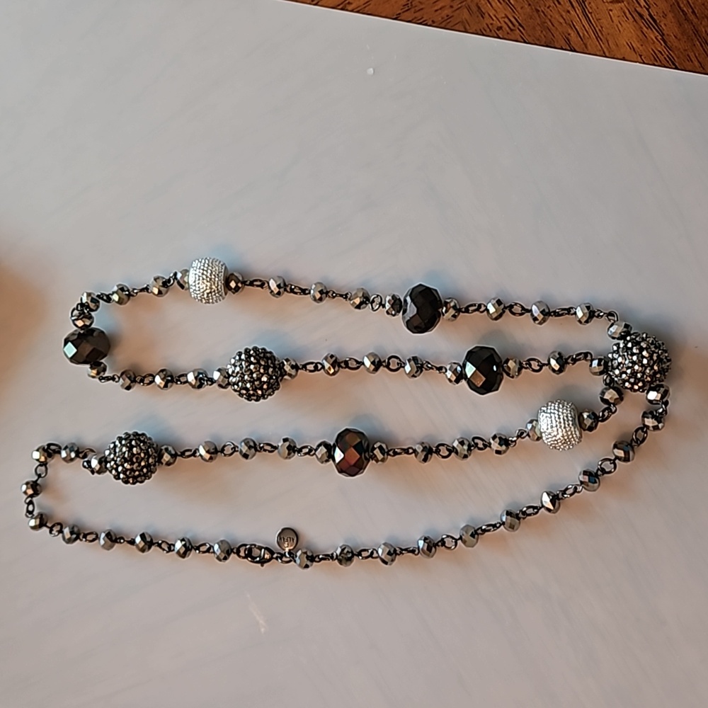 Alfani silver-tone necklace with multi-faceted rhinestones and accent stones 39"